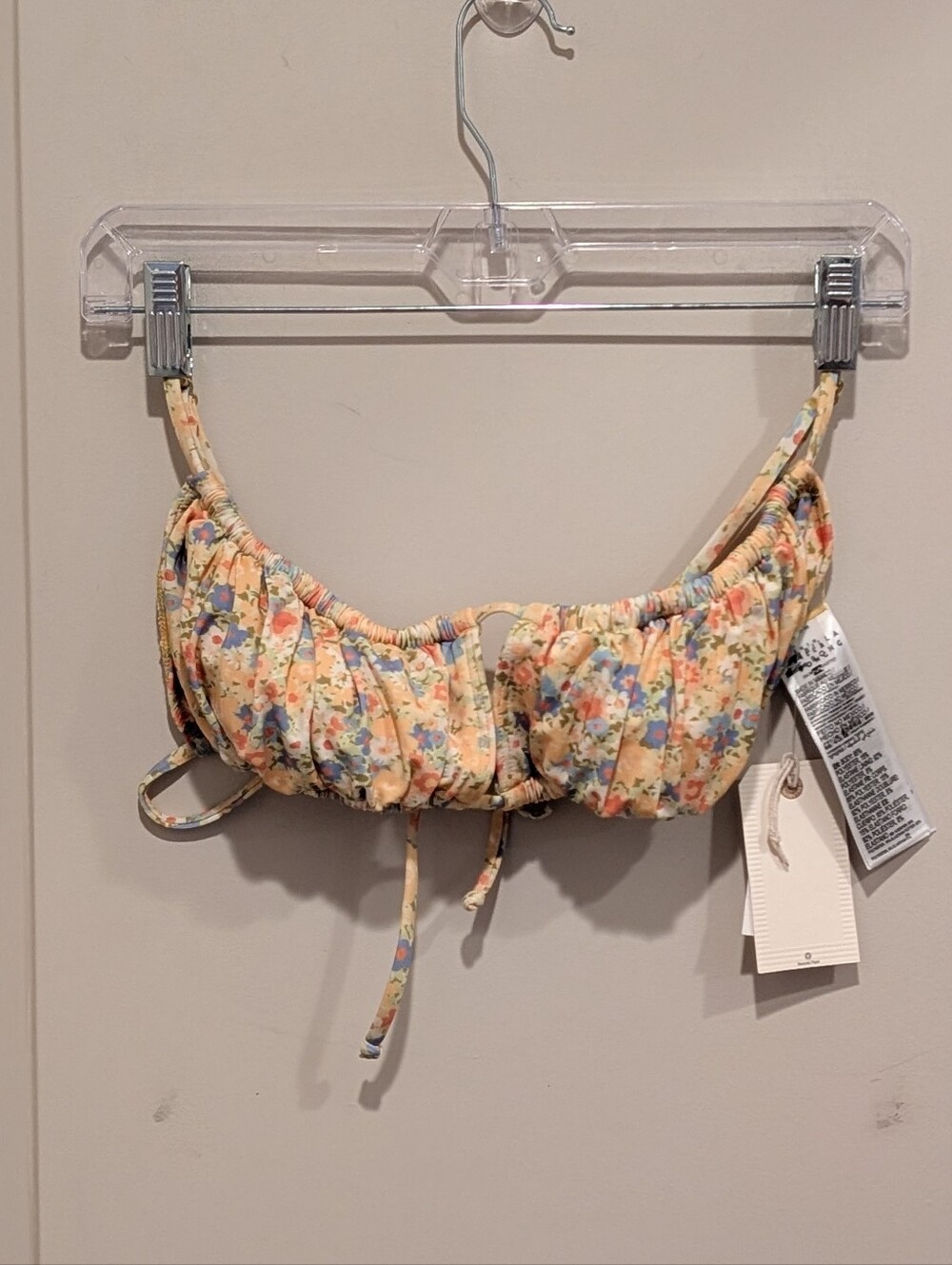 Billabong Yellow Peach Floral Drawstring Bikini Top Large